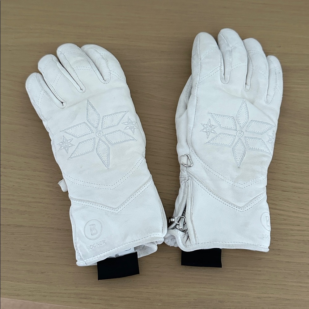 Bogner Women’s White Leather Embroidered Primaloft Gloves Fleece Lined XS or 6.5